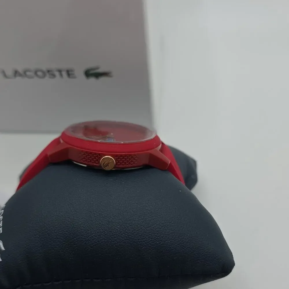 Lacoste Unisex Quartz Analog Red Dial Plastic Case Red Silicone Strap w/ Box